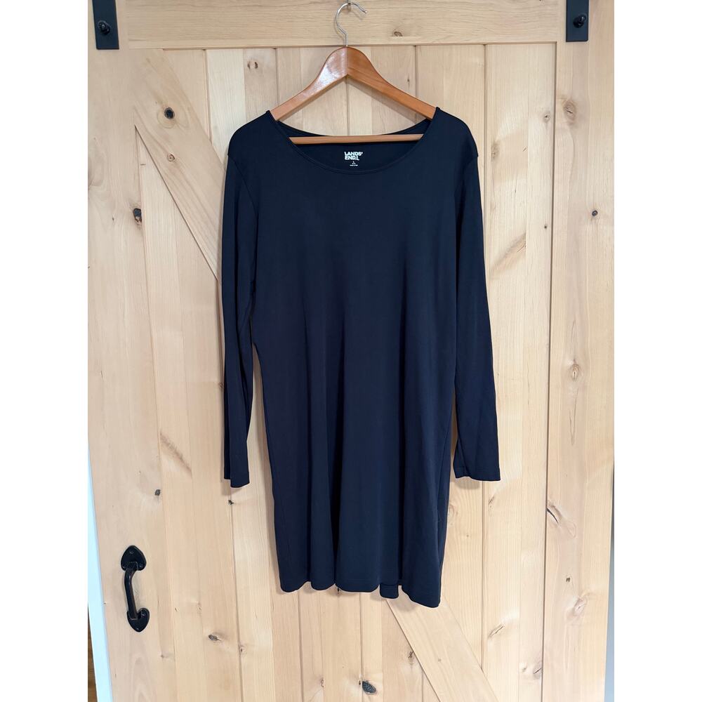 Land's End | Black Long Sleeve Cotton Maxi Dress | Size L (14-16)